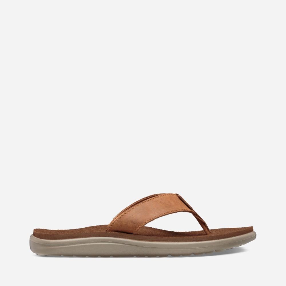 Teva Voya Leather - Women's Teva Flip Flops - Brown | India (NFHL83697)